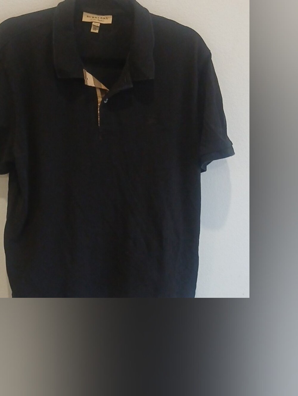 Burberry Mens Black Polo Shirt with Plaid Placket Detail Size XXL